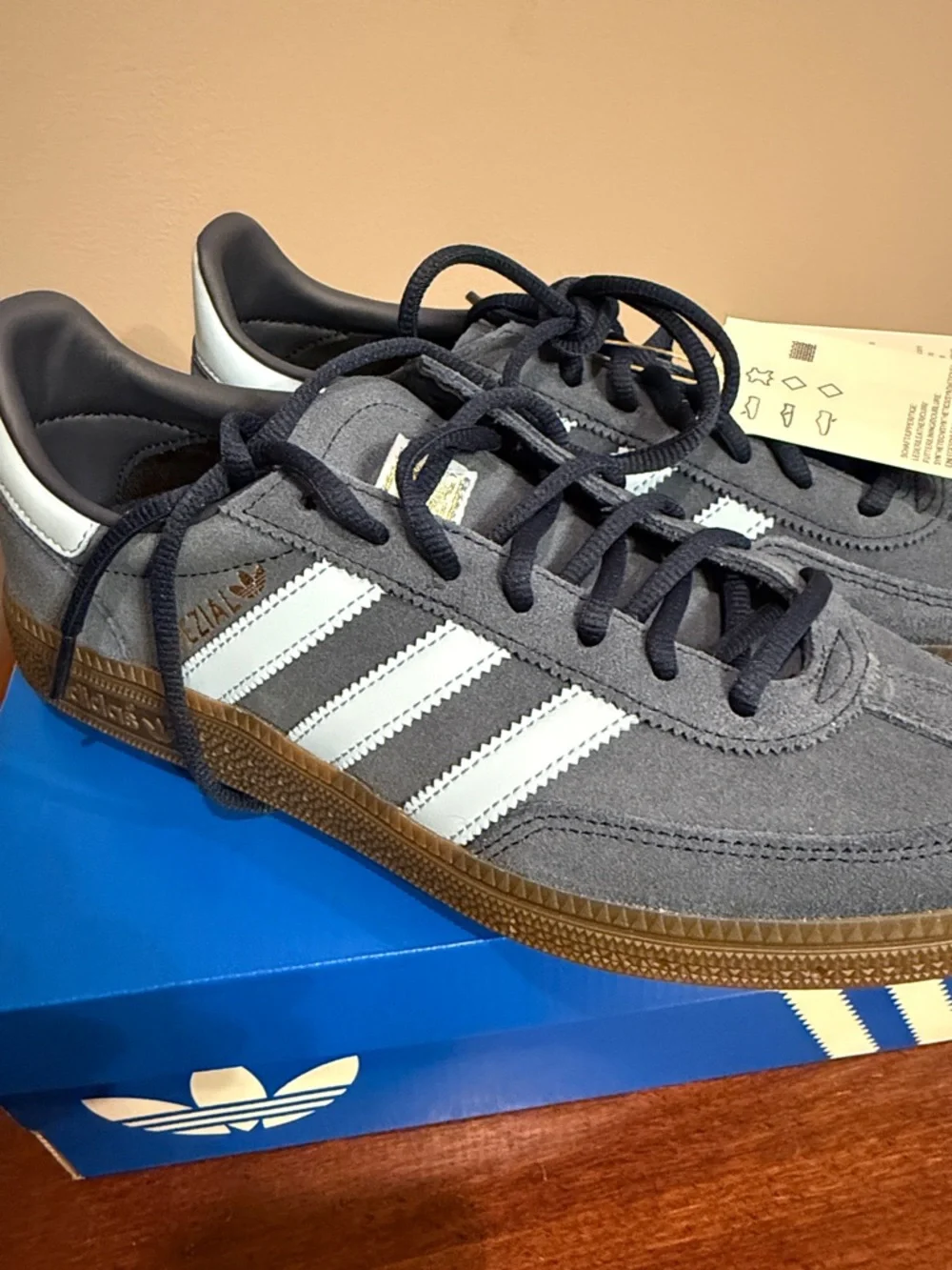 Adidas Handball Spezial Blue Suede Casual Sneakers with Light Blue Stripes - Picture 2 of 9